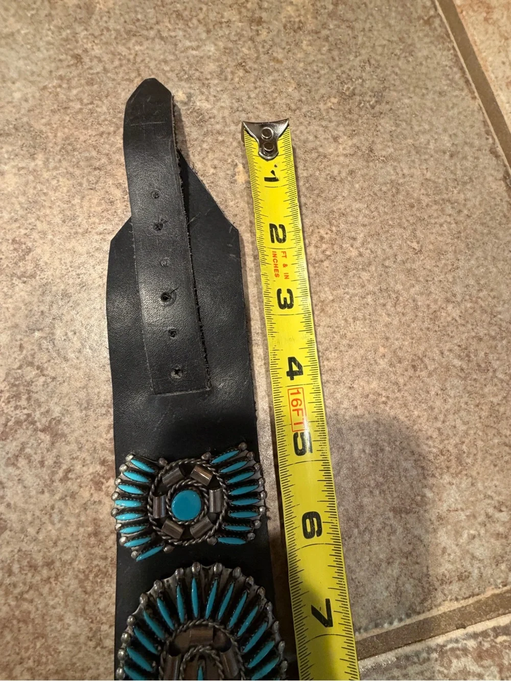 Women’s dark Brown Leather Belt with silver/Turquoise Concho Accents - Picture 11 of 11